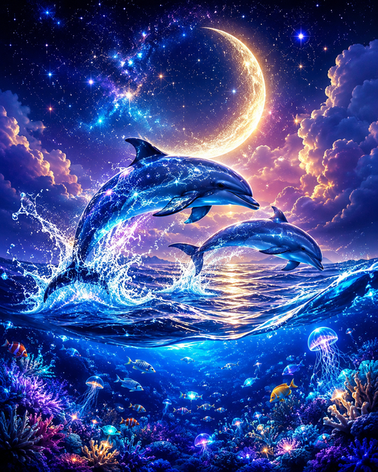 Moonlit Dolphin Dreams - Diamond Painting