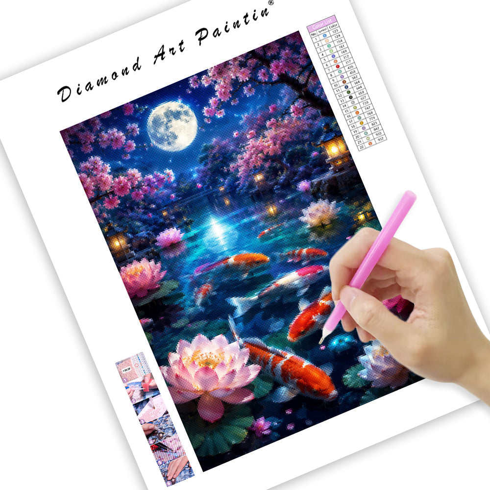 Moonlit Koi Garden - Diamond Painting