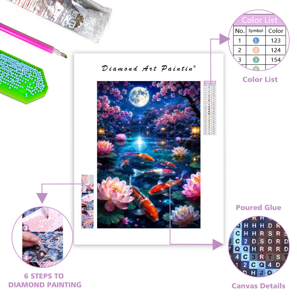Moonlit Koi Garden - Diamond Painting