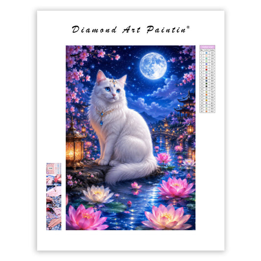 Moonlit Lotus Cat - Diamond Painting