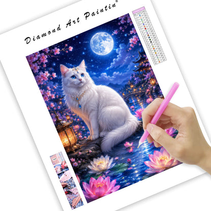 Moonlit Lotus Cat - Diamond Painting