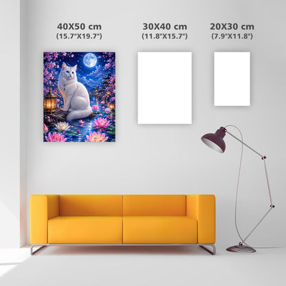 Moonlit Lotus Cat - Diamond Painting