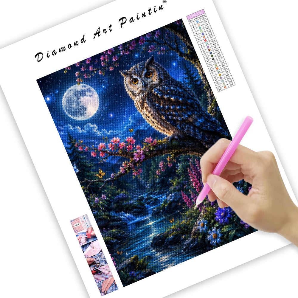 Moonlit Owl Haven - Diamond Painting
