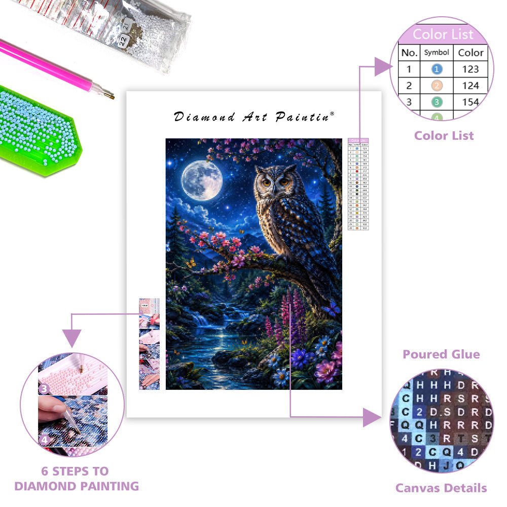 Moonlit Owl Haven - Diamond Painting