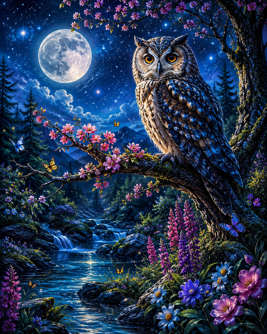Moonlit Owl Haven - Diamond Painting