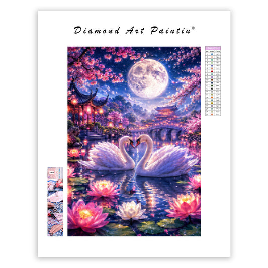 Moonlit Swan Garden - Diamond Painting