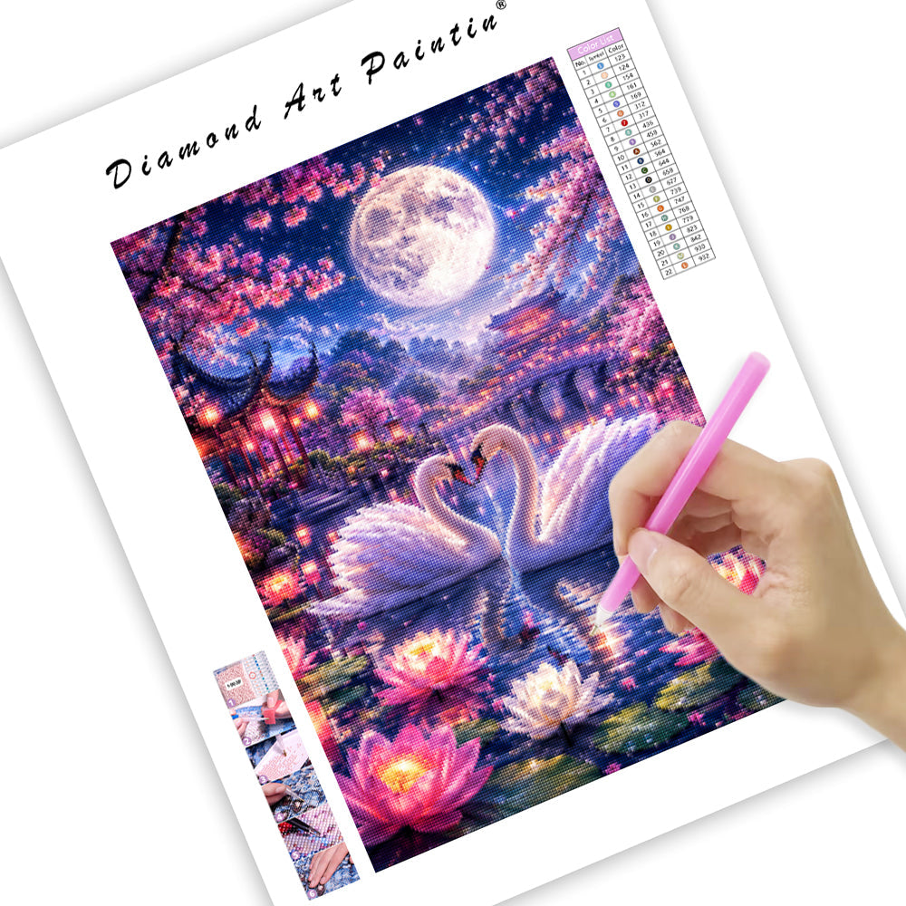 Moonlit Swan Garden - Diamond Painting
