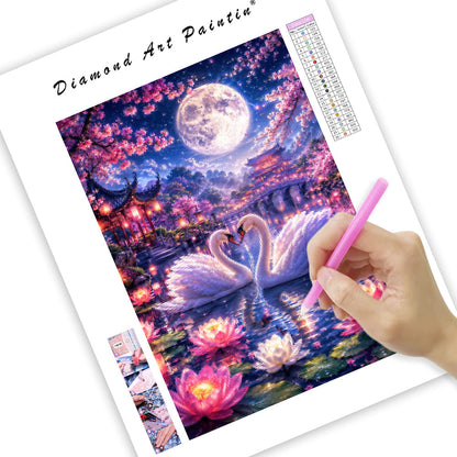 Moonlit Swan Garden - Diamond Painting