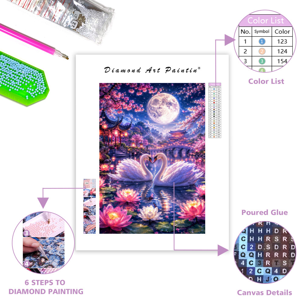 Moonlit Swan Garden - Diamond Painting