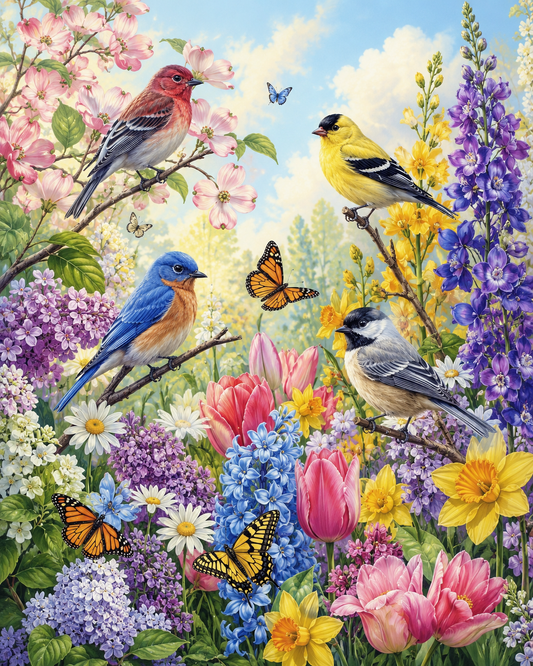 Spring Songbird Garden - Diamond Painting