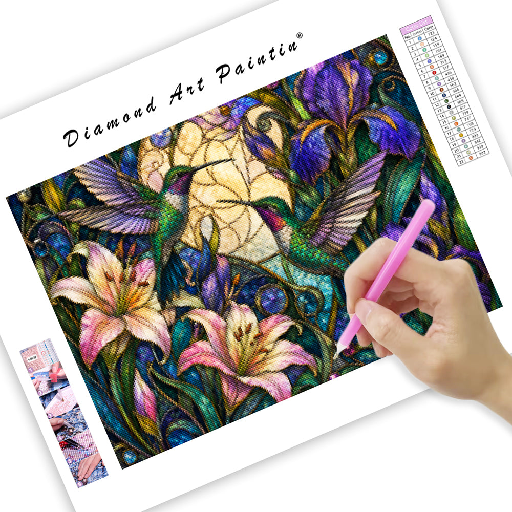 Stained Glass Hummingbirds - Diamond Painting