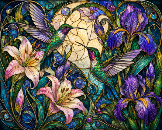 Stained Glass Hummingbirds - Diamond Painting