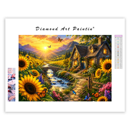 Sunflower Valley Cottage - Diamond Painting