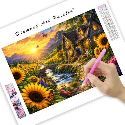 Sunflower Valley Cottage - Diamond Painting