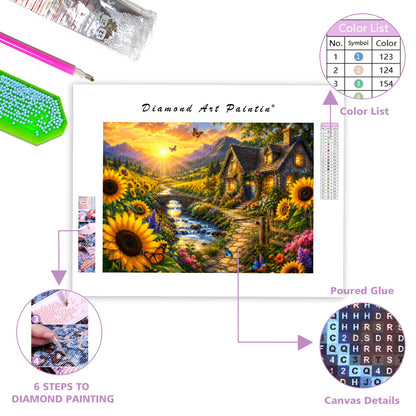 Sunflower Valley Cottage - Diamond Painting