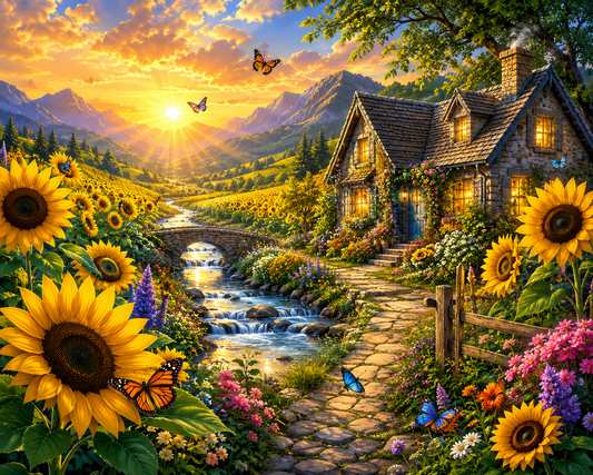 Sunflower Valley Cottage - Diamond Painting
