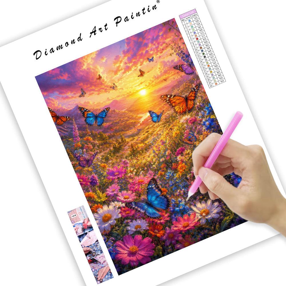 Sunset Butterfly Meadow - Diamond Painting