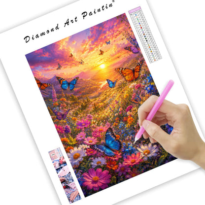 Sunset Butterfly Meadow - Diamond Painting