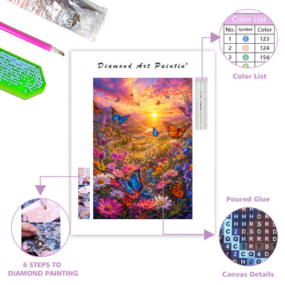 Sunset Butterfly Meadow - Diamond Painting