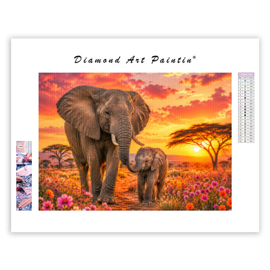 Sunset Elephants - Diamond Painting
