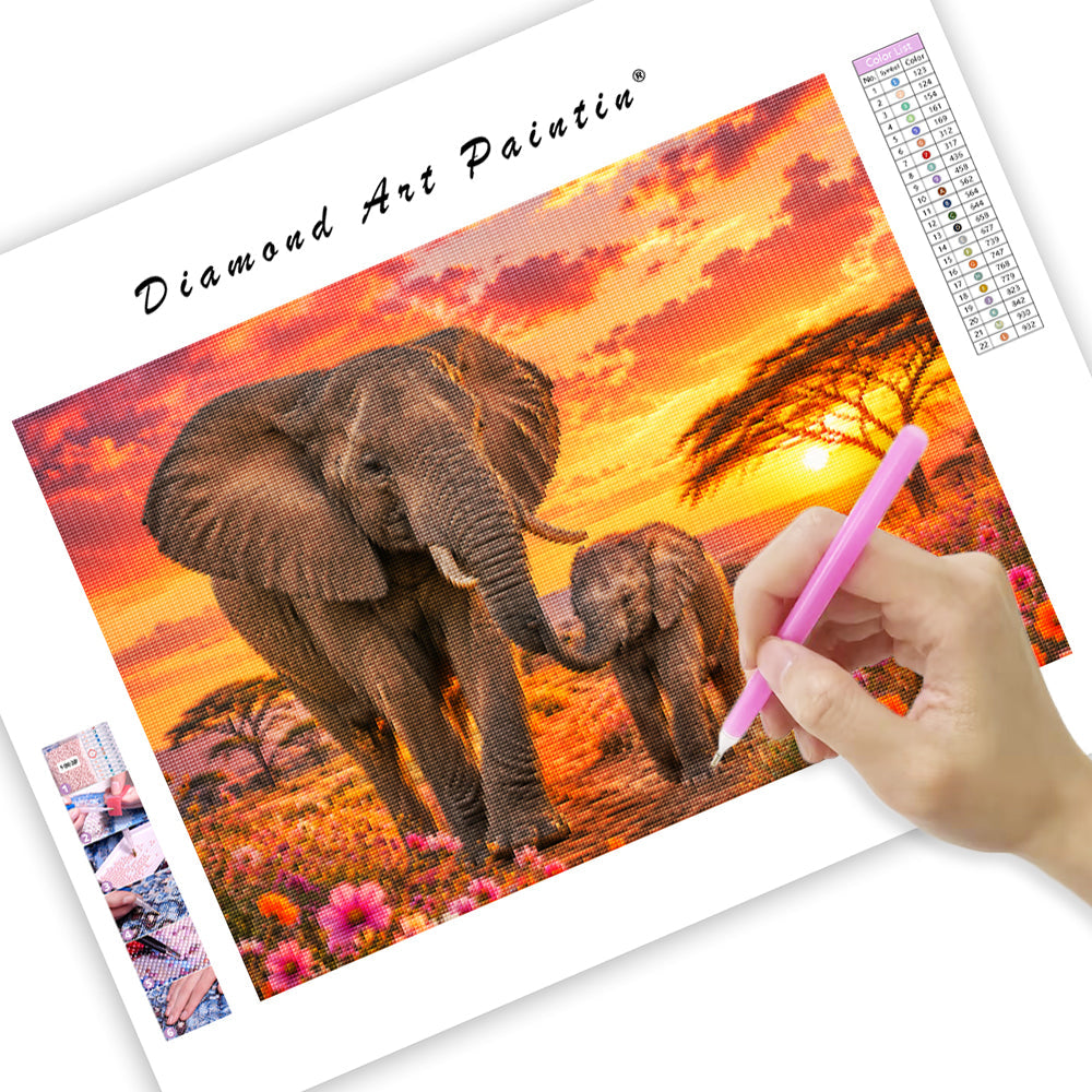 Sunset Elephants - Diamond Painting