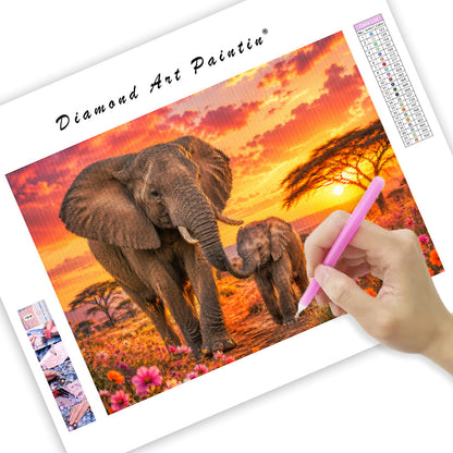 Sunset Elephants - Diamond Painting