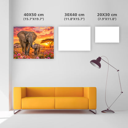 Sunset Elephants - Diamond Painting