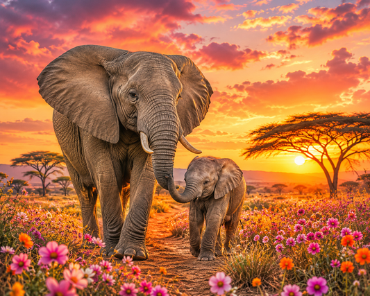 Sunset Elephants - Diamond Painting