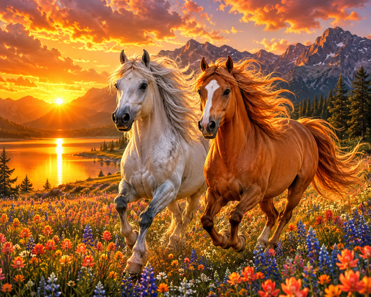 Sunset Horses - Diamond Painting
