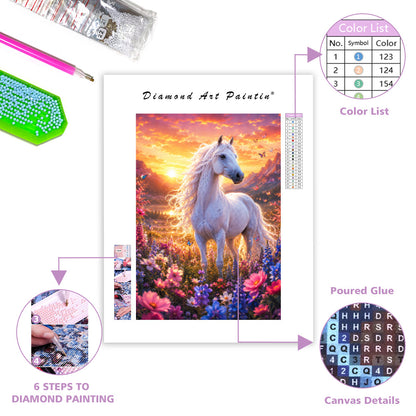 Sunset White Horse - Diamond Painting
