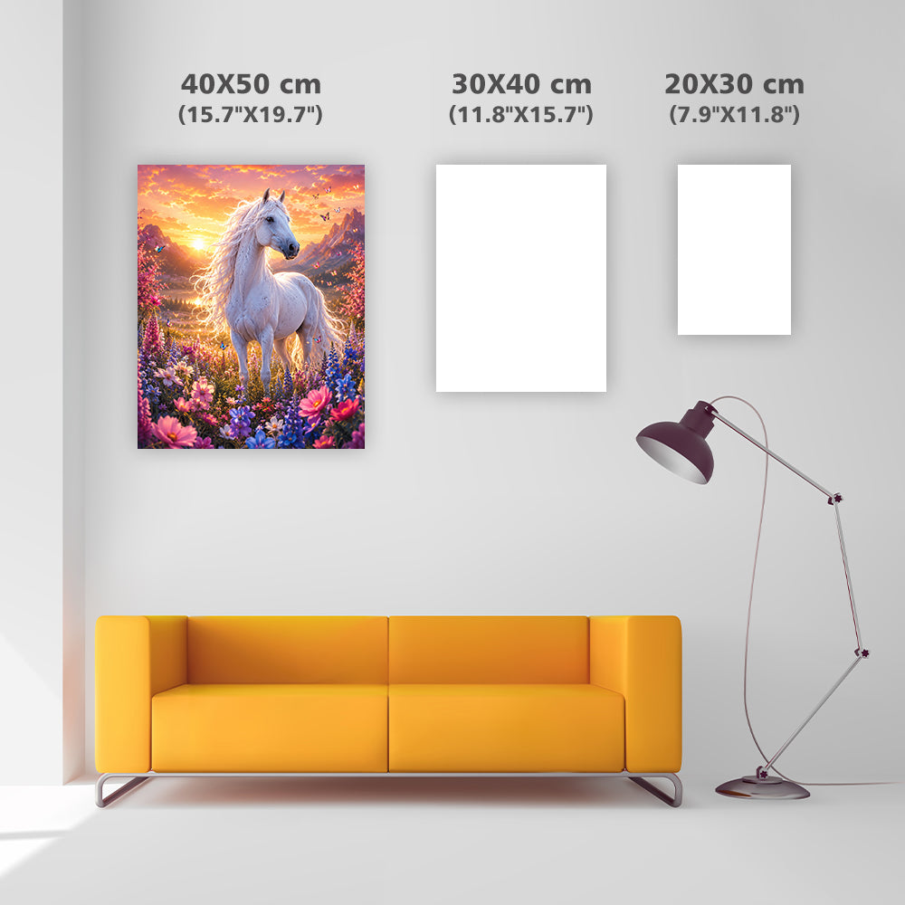 Sunset White Horse - Diamond Painting