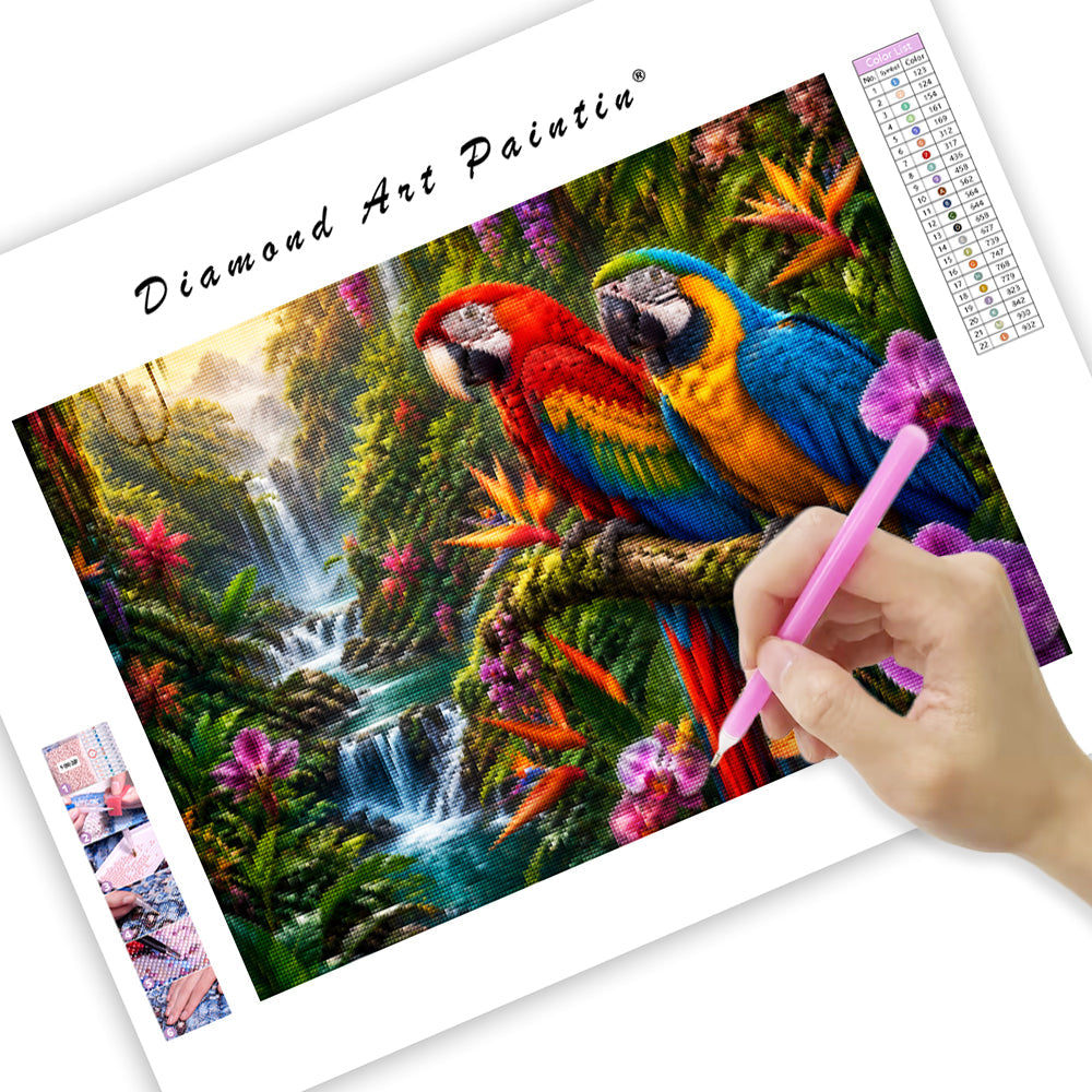 Tropical Parrot Falls - Diamond Painting