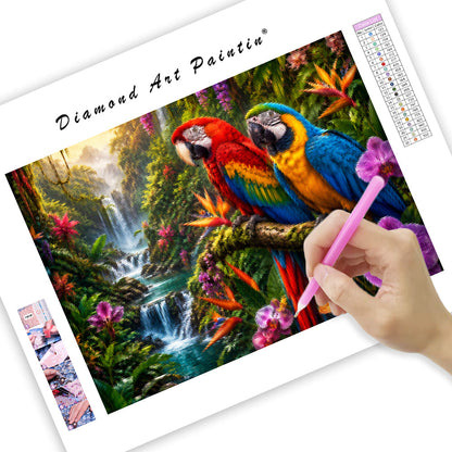 Tropical Parrot Falls - Diamond Painting