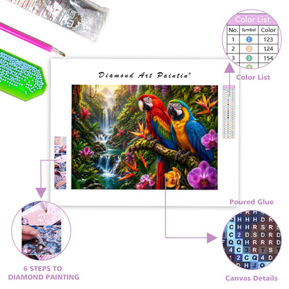 Tropical Parrot Falls - Diamond Painting