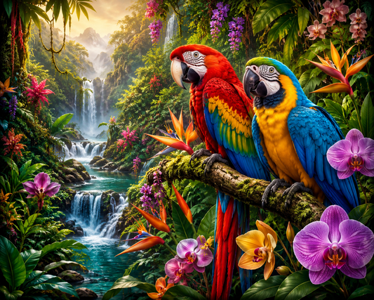 Tropical Parrot Falls - Diamond Painting