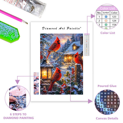 Winter Cardinal Cottage - Diamond Painting