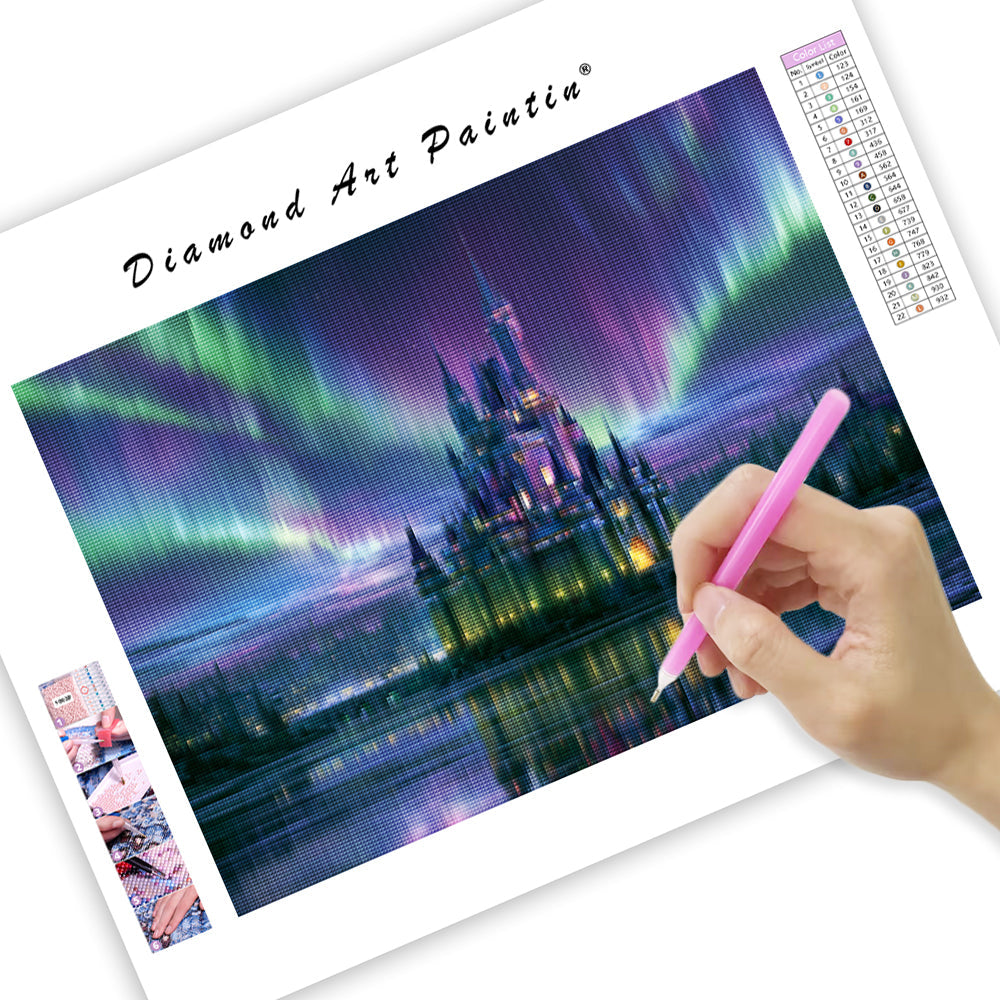 Aurora Castle Lake - Diamond Painting