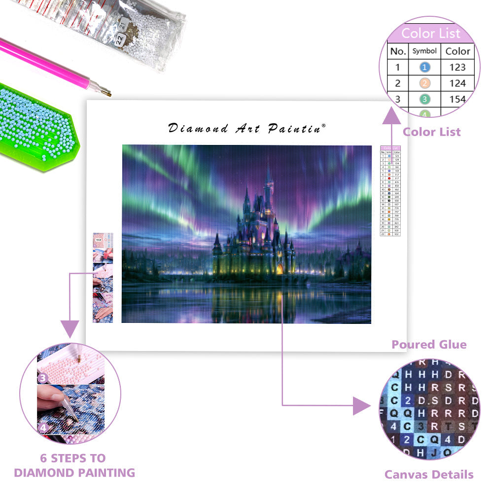 Aurora Castle Lake - Diamond Painting