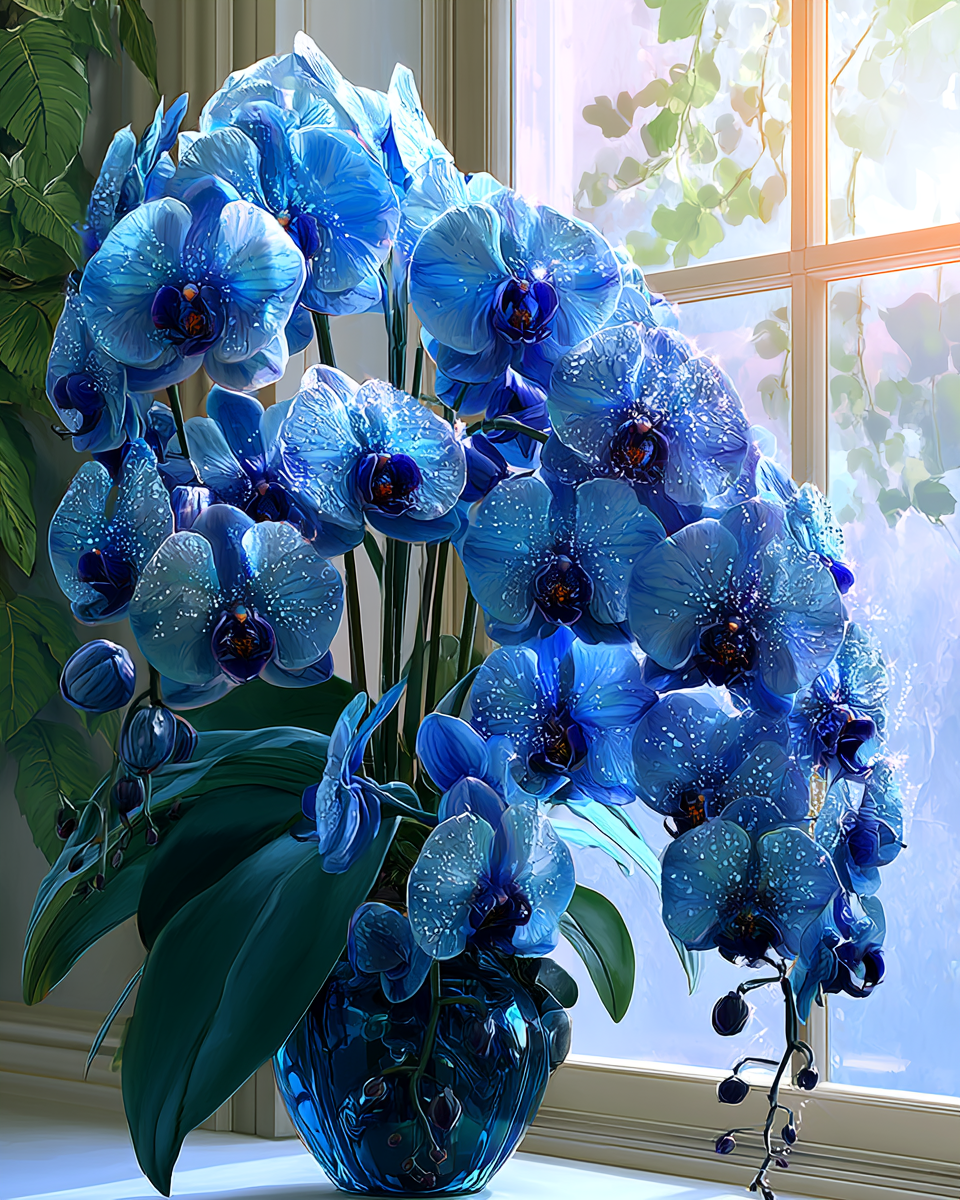 Blue Orchid Window - Diamond Painting
