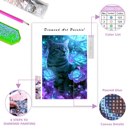 Blue Rose Cat - Diamond Painting