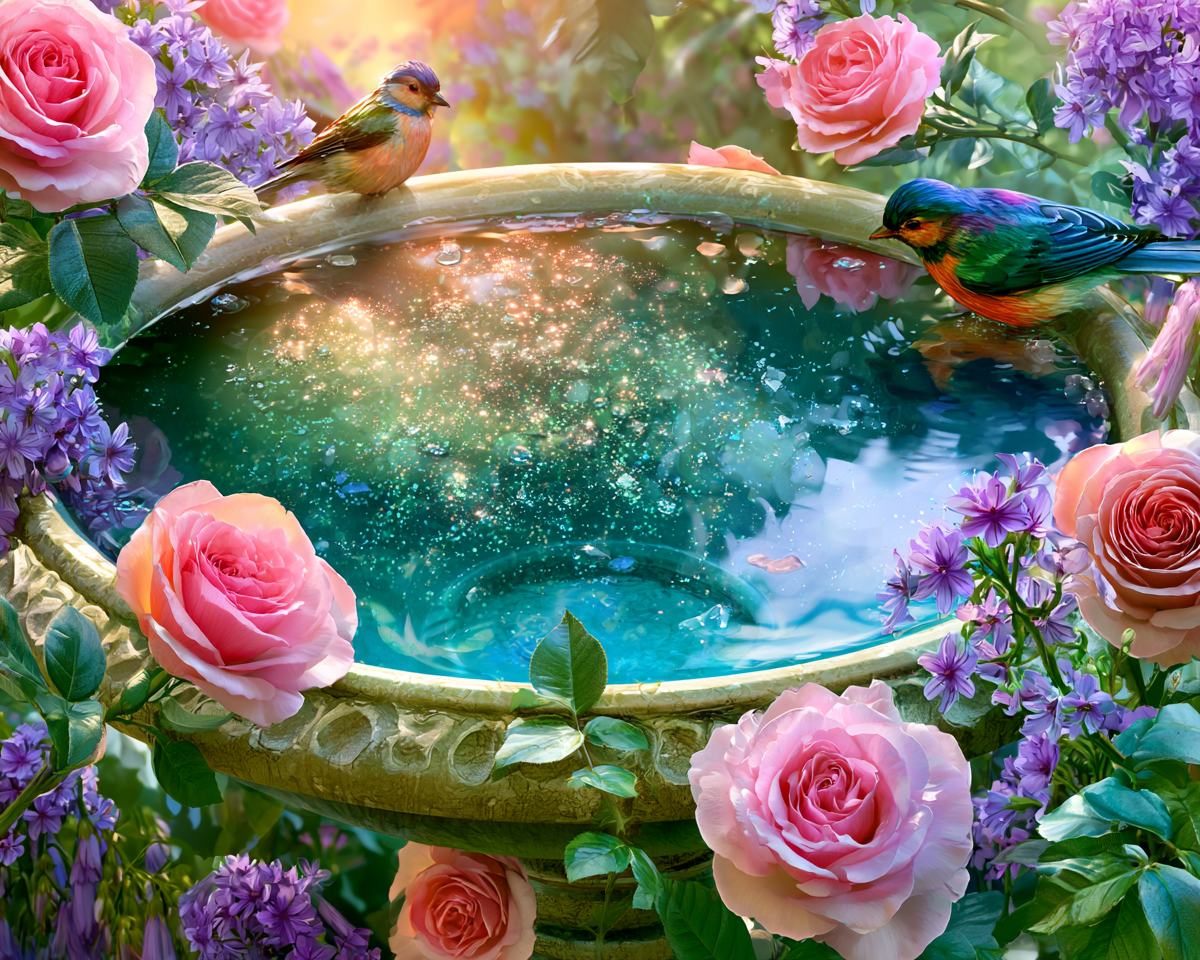 Crystal Birdbath - Diamond Painting