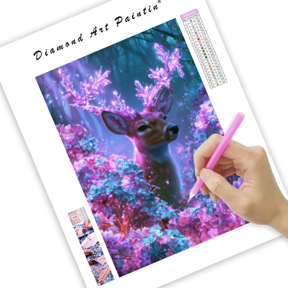 Crystal Flower Deer - Diamond Painting