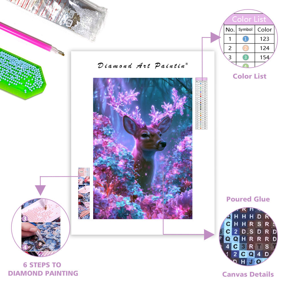 Crystal Flower Deer - Diamond Painting