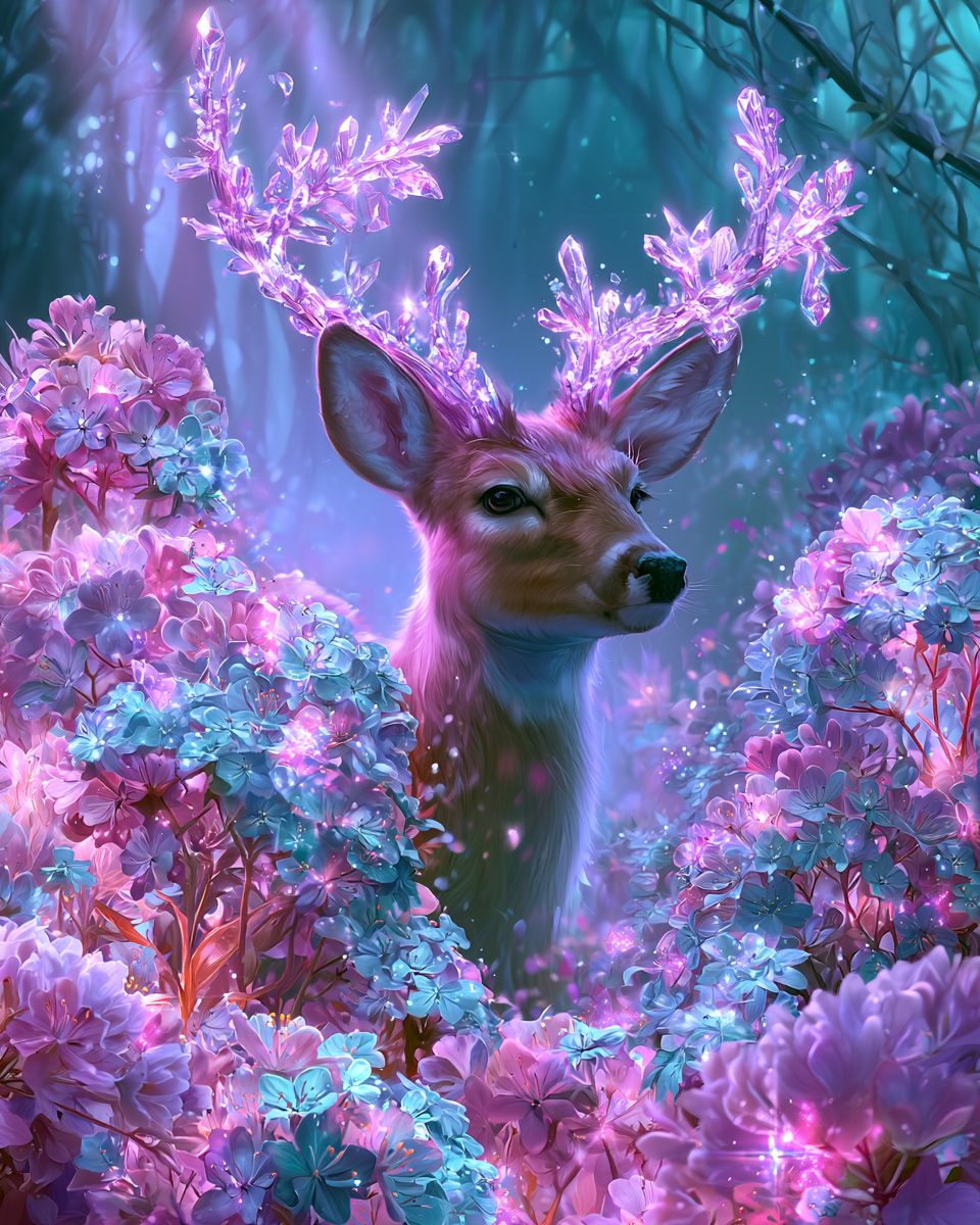 Crystal Flower Deer - Diamond Painting
