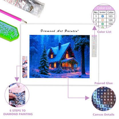 Crystal Snowy Cabin - Diamond Painting