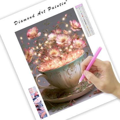 Enchanted Teacup Garden - Diamond Painting