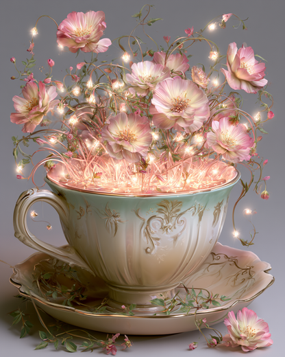 Enchanted Teacup Garden - Diamond Painting