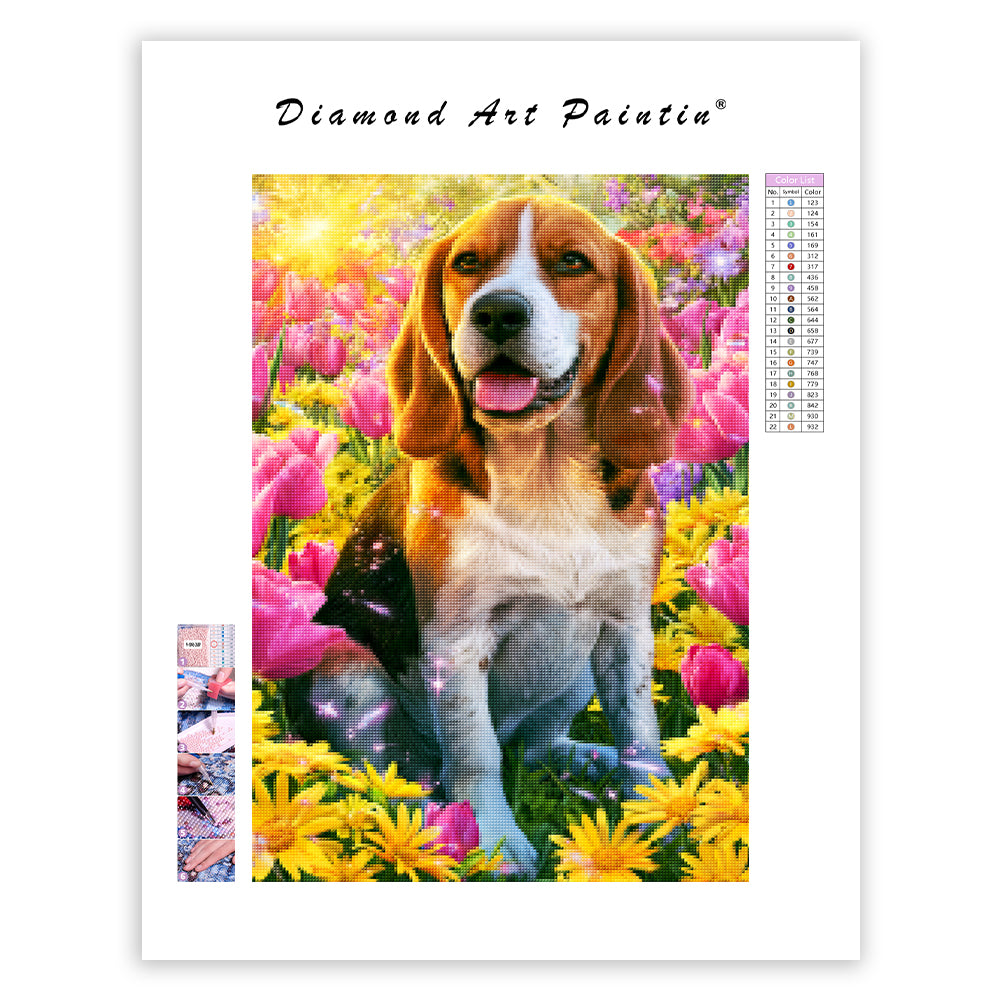 Floral Beagle - Diamond Painting