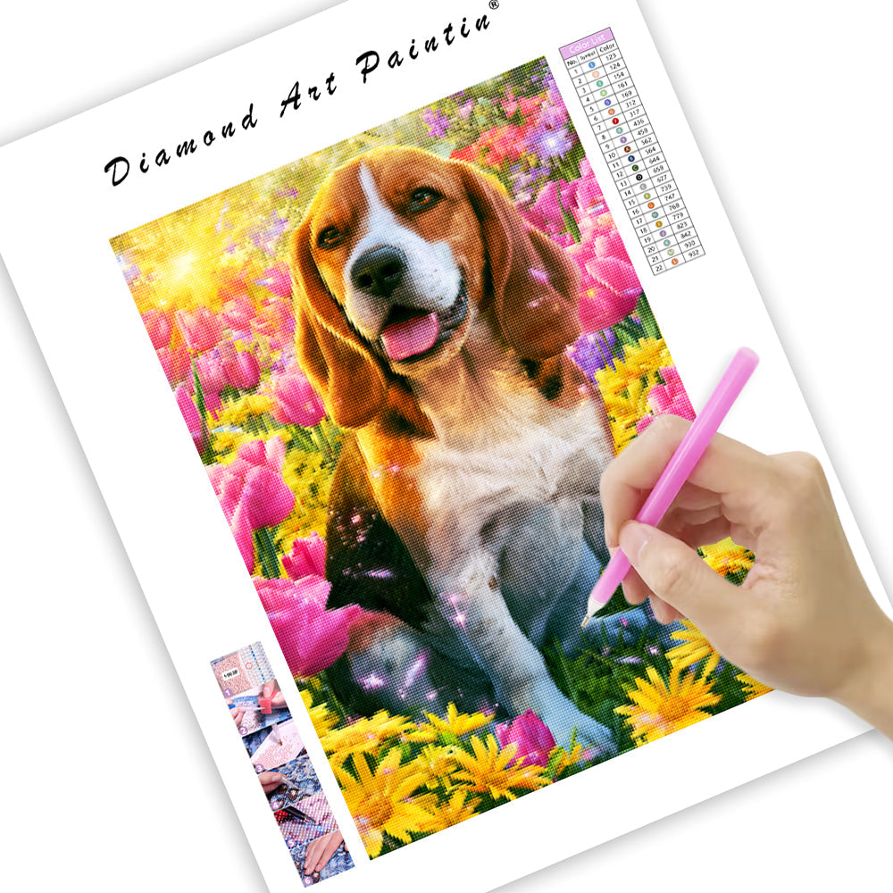 Floral Beagle - Diamond Painting