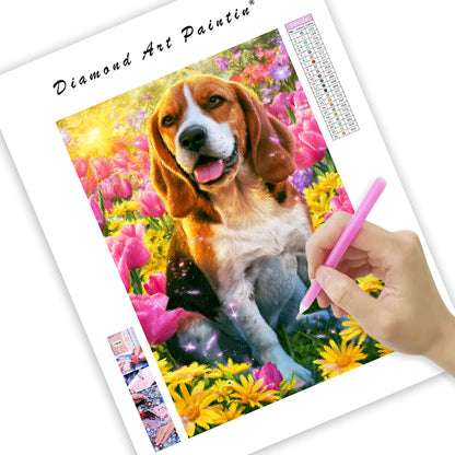 Floral Beagle - Diamond Painting